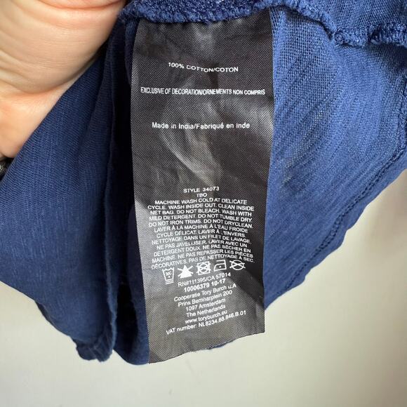 Tory Burch Embroidered Cotton Top Blue Orange Embellishment Sz S - Picture 9 of 9